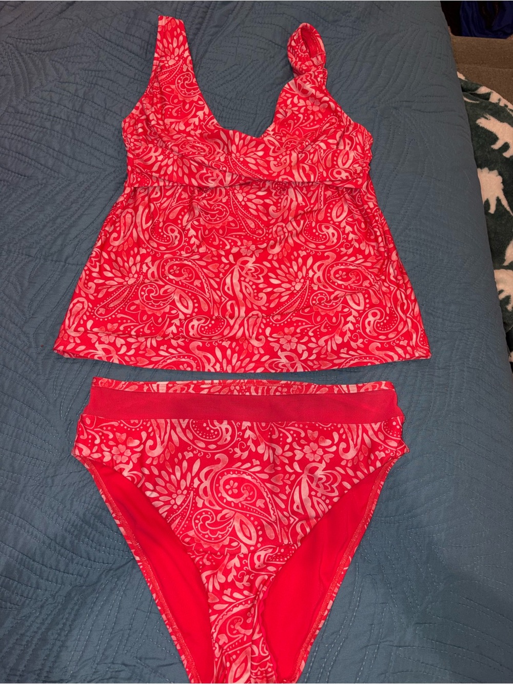 Red Paisley Tankini Set - Women's Two-Piece Swim